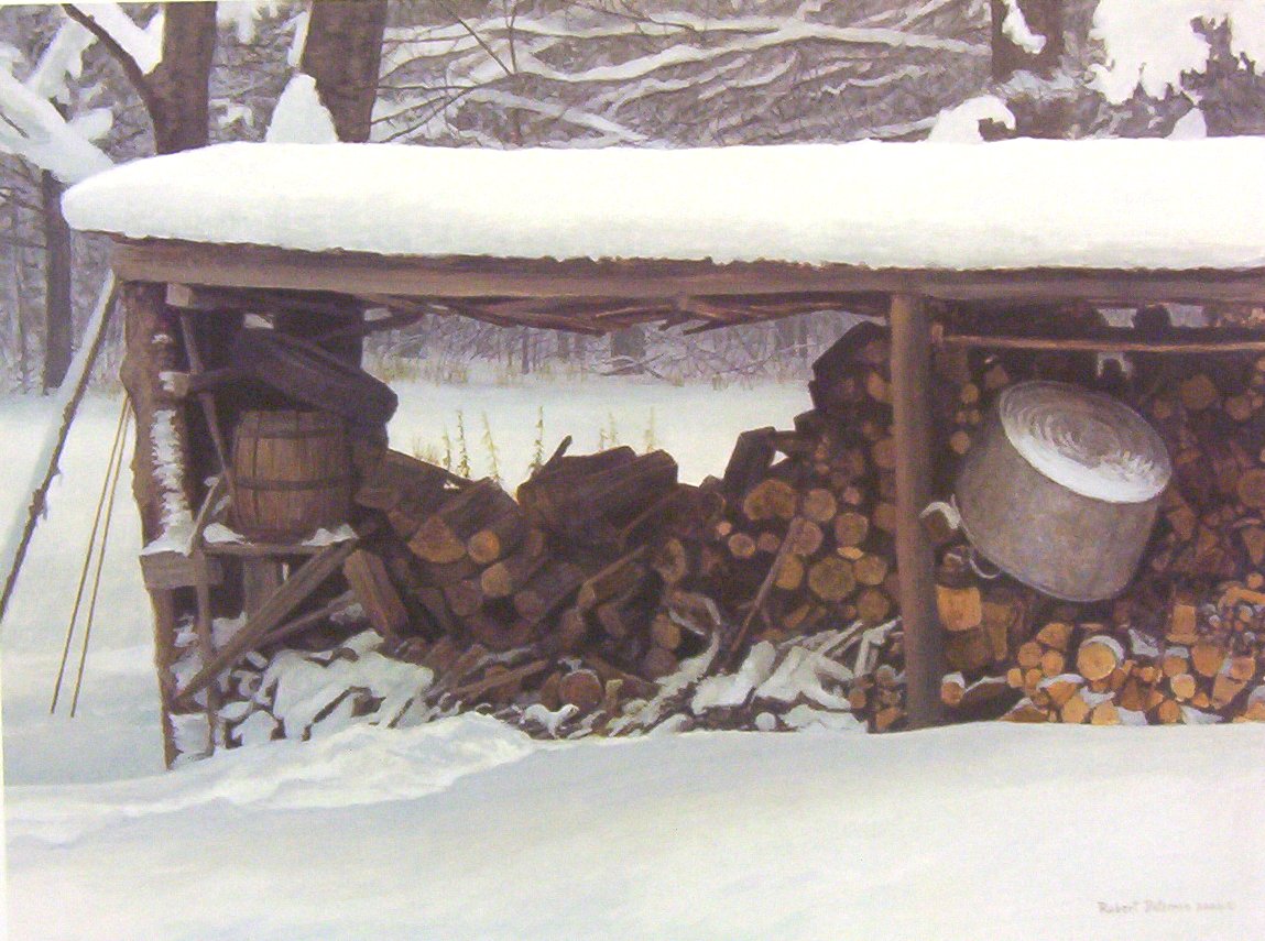 Robert Bateman Woodshed in Winter Ermine Limited edition print and Giclee on Canvas 